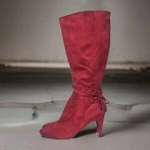 Impo Boots Trella Red Faux Suede High Heel Zipper Straps Women's Size 8